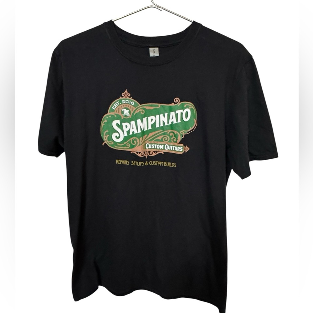 Spampinato Custom Guitars Musician Black Graphic Men’s L T-Shirt MINTY ROCK